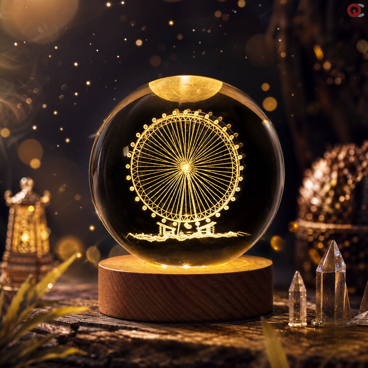 گوی شیشه‌ای سه‌بعدی طرح چرخ و فلک
